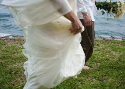 Intimate wedding, bride in white dress, lakefront wedding at anzan atitlán